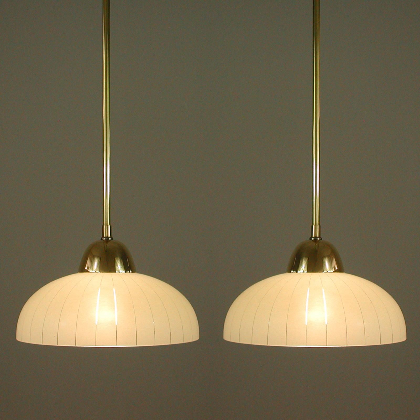Swedish Striped Glass and Brass Pendants, 1940s to 1950s, Set of 2 For Sale 8