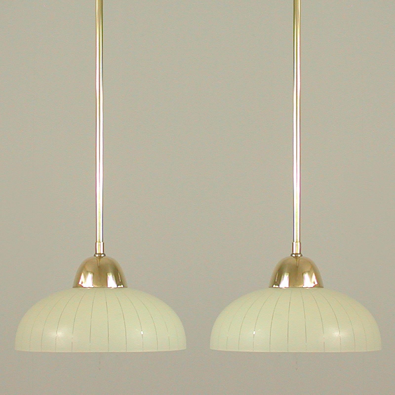 Swedish Striped Glass and Brass Pendants, 1940s to 1950s, Set of 2 For Sale 10