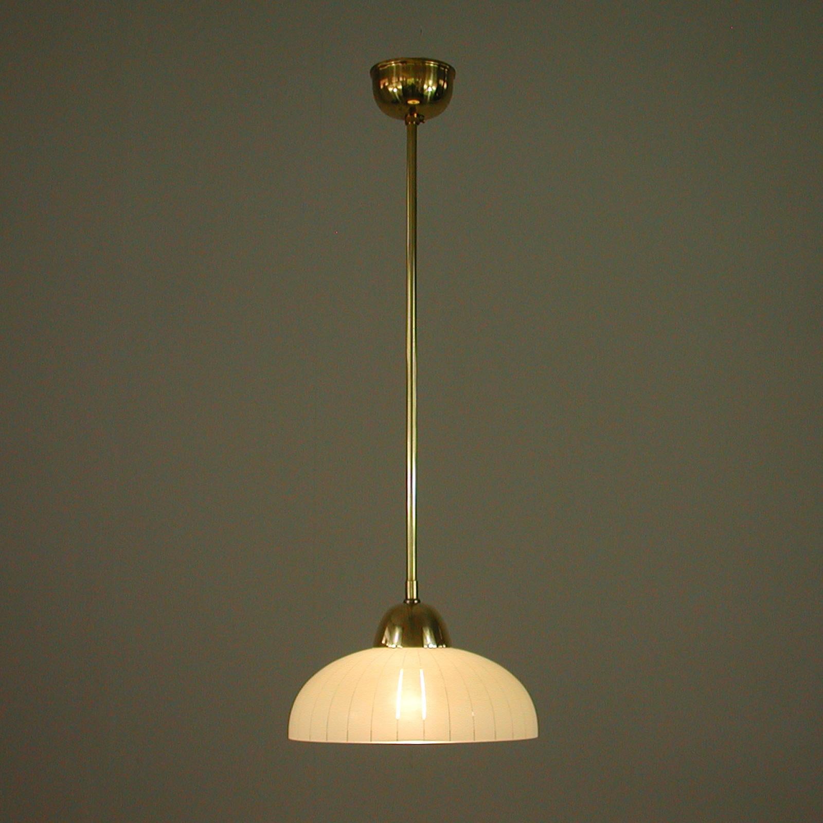 Mid-20th Century Swedish Striped Glass and Brass Pendants, 1940s to 1950s, Set of 2 For Sale