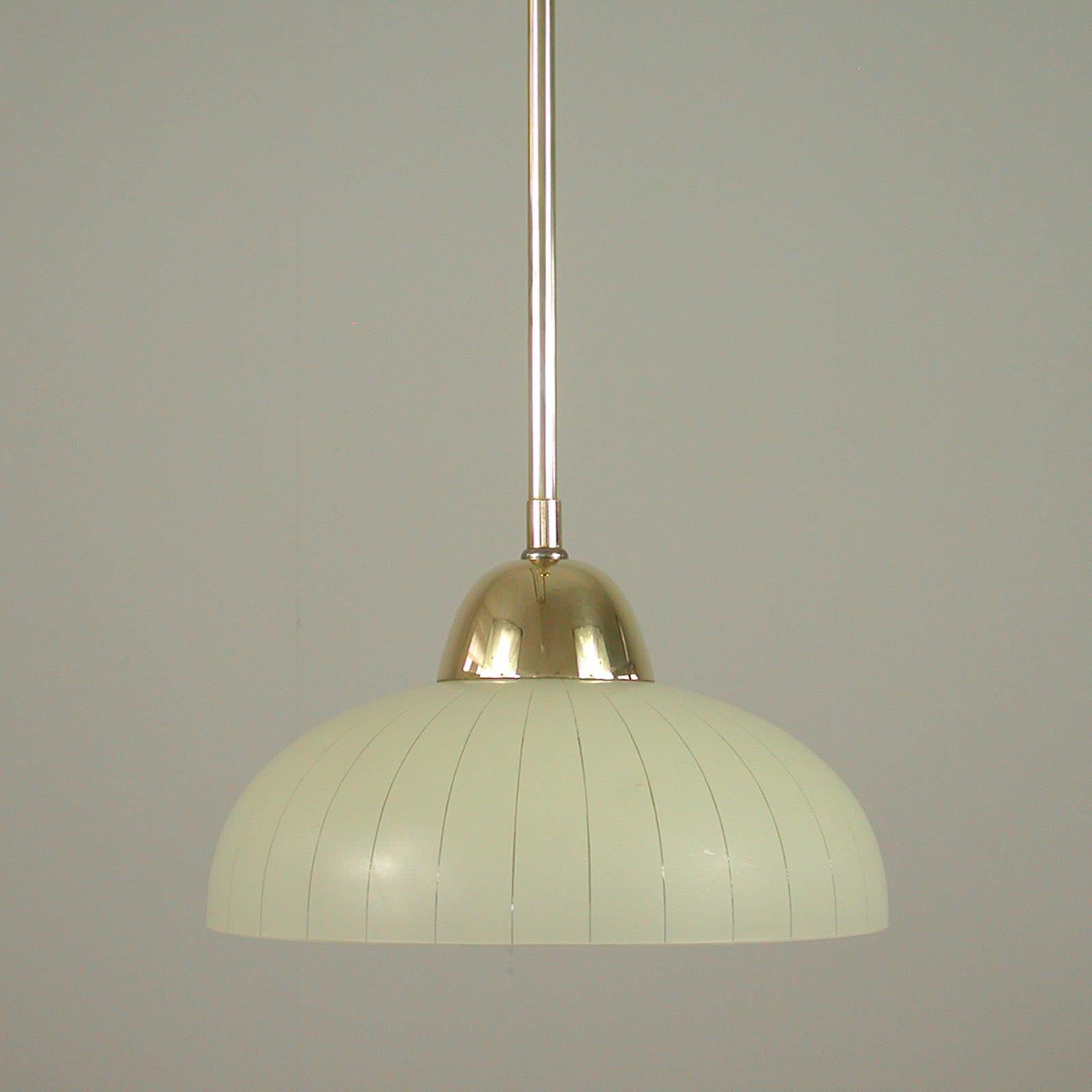 Swedish Striped Glass and Brass Pendants, 1940s to 1950s, Set of 2 For Sale 3