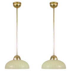 Swedish Striped Glass and Brass Pendants, 1940s to 1950s, Set of 2