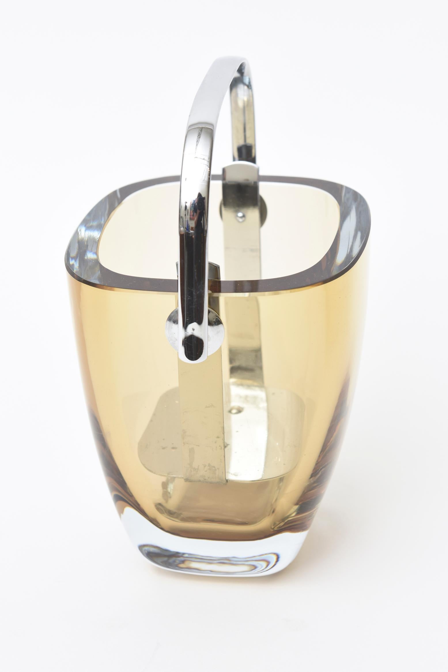 Mid-20th Century Strombergshyttan Swedish Glass and Chrome Ice Bucket and Stand Barware Vintage