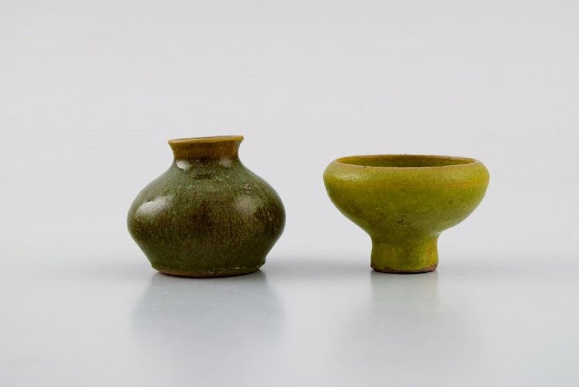 Swedish Studio Ceramics, Four Unique Miniature Vases in Glazed Stoneware In Excellent Condition For Sale In Copenhagen, DK