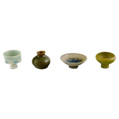 Swedish Studio Ceramics, Four Unique Miniature Vases in Glazed Stoneware