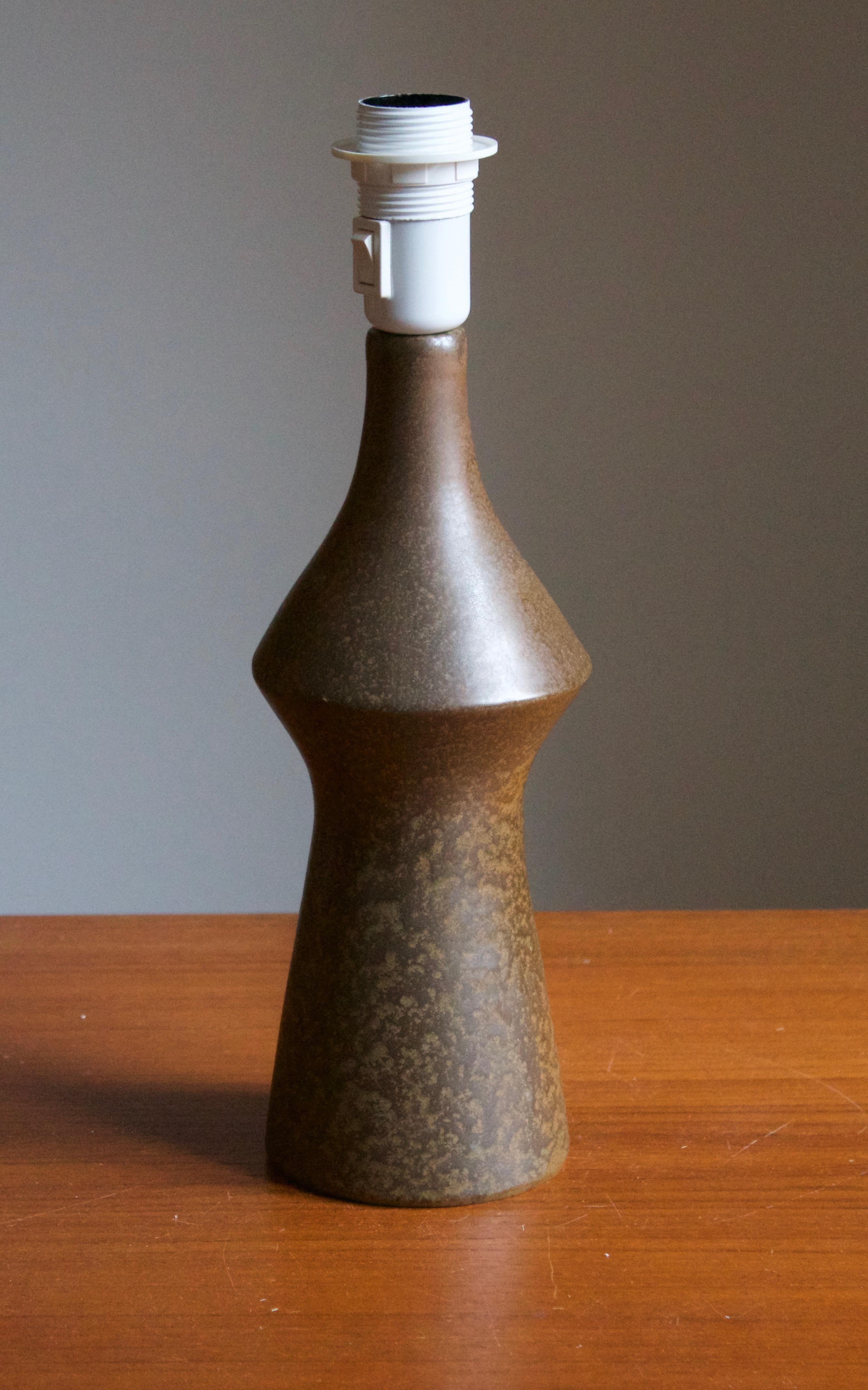 Scandinavian Modern Swedish Studio Potter, Table Lamp, Brown Glazed Stoneware, Sweden, 1960s