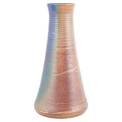 Swedish Studio Potter. Tall conical stoneware vase with multicoloured glaze.