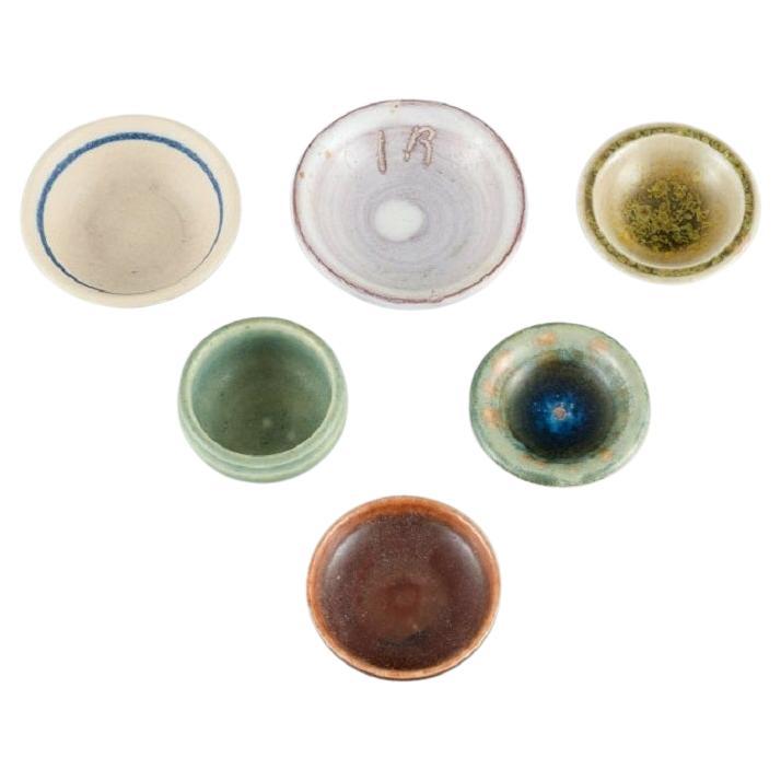 Swedish studio potters, six miniature bowls. Late 1900s.  For Sale