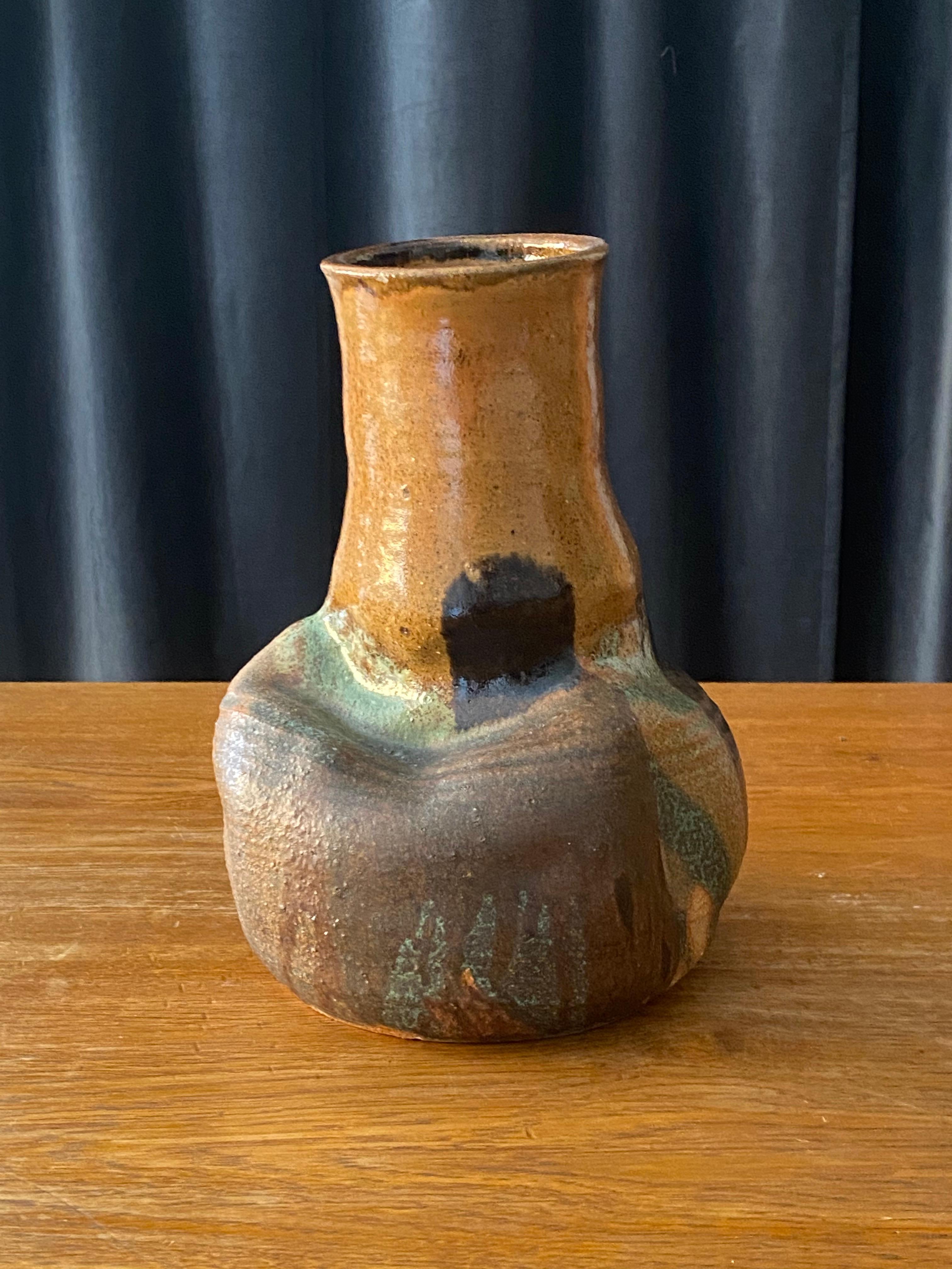 Modern Swedish Studio Pottery, Organic Freeform Vase, Hand Painted and Dated 1978