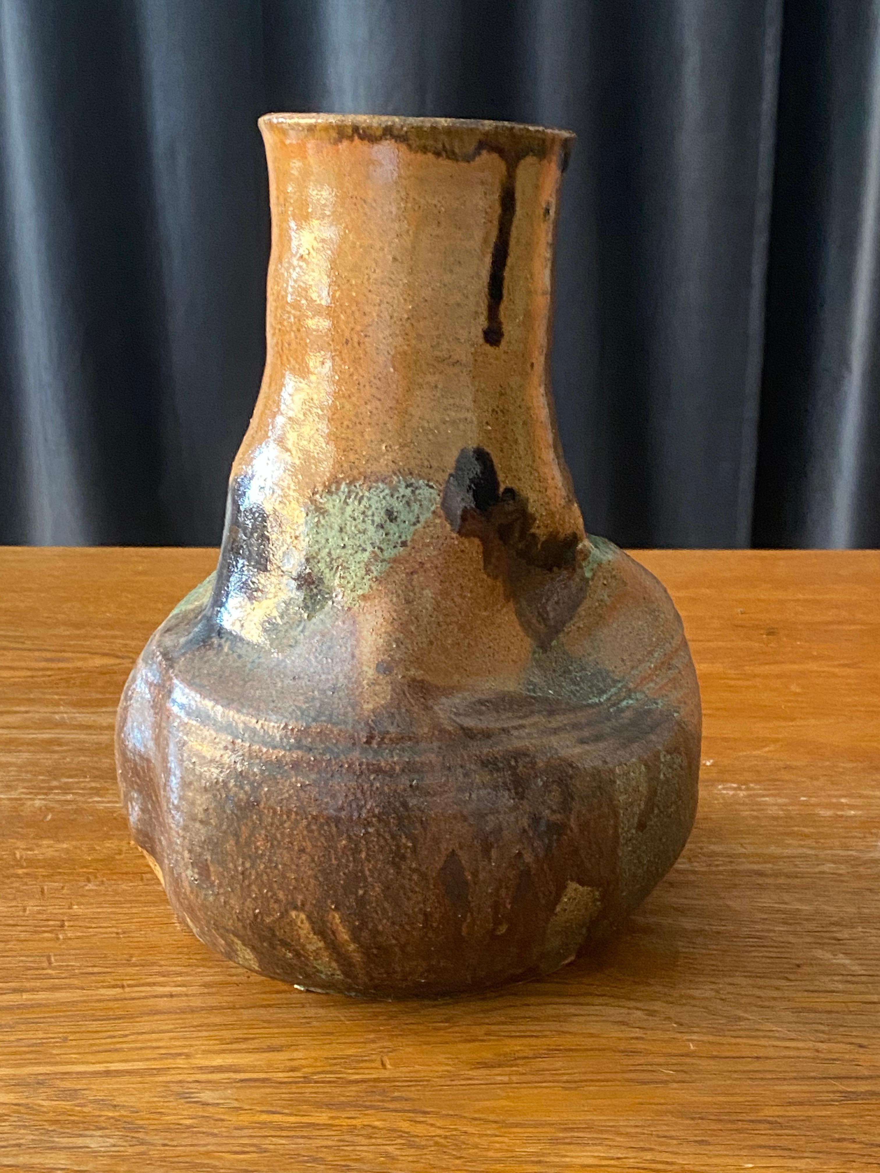 Late 20th Century Swedish Studio Pottery, Organic Freeform Vase, Hand Painted and Dated 1978