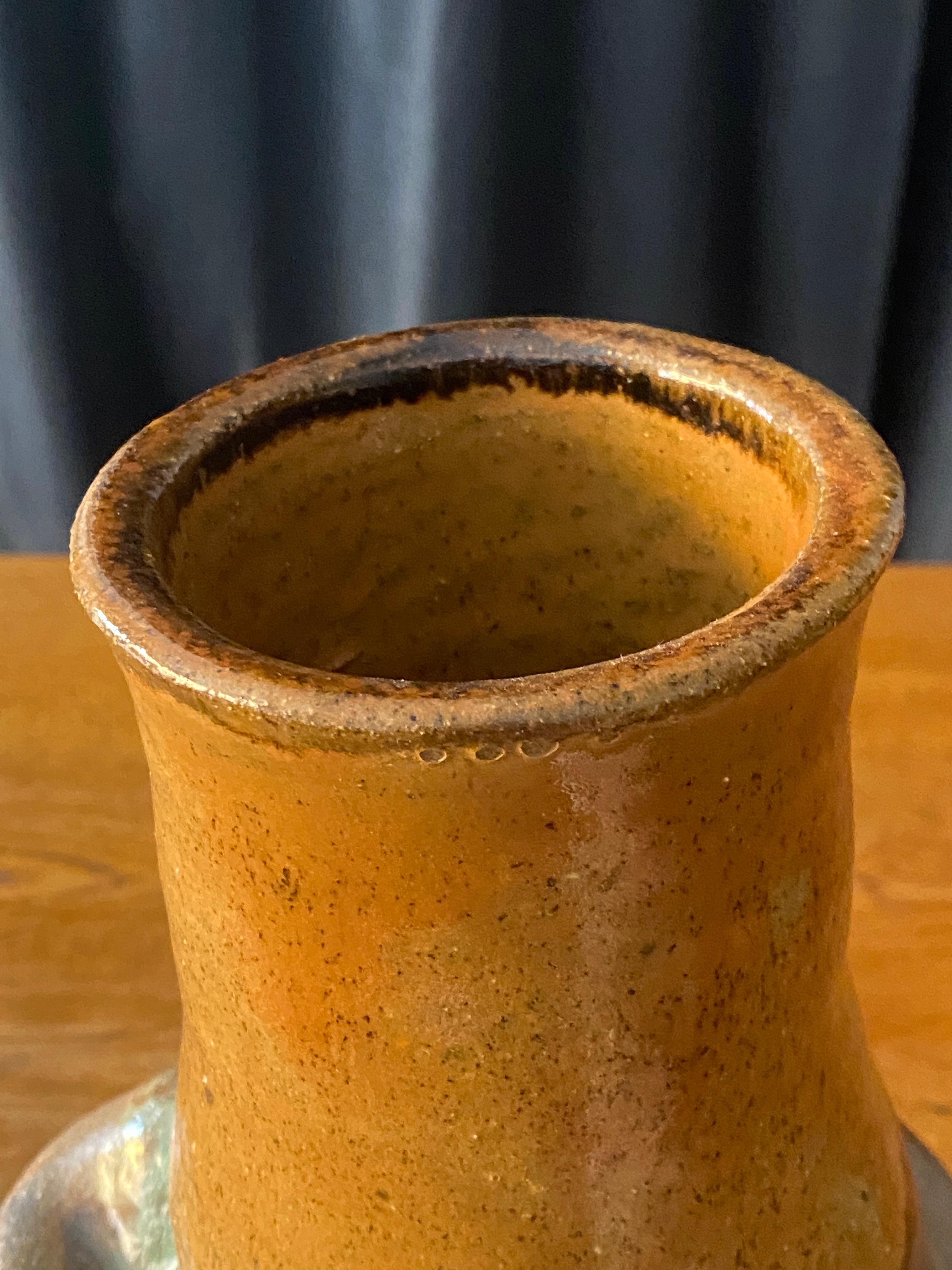 Swedish Studio Pottery, Organic Freeform Vase, Hand Painted and Dated 1978 1