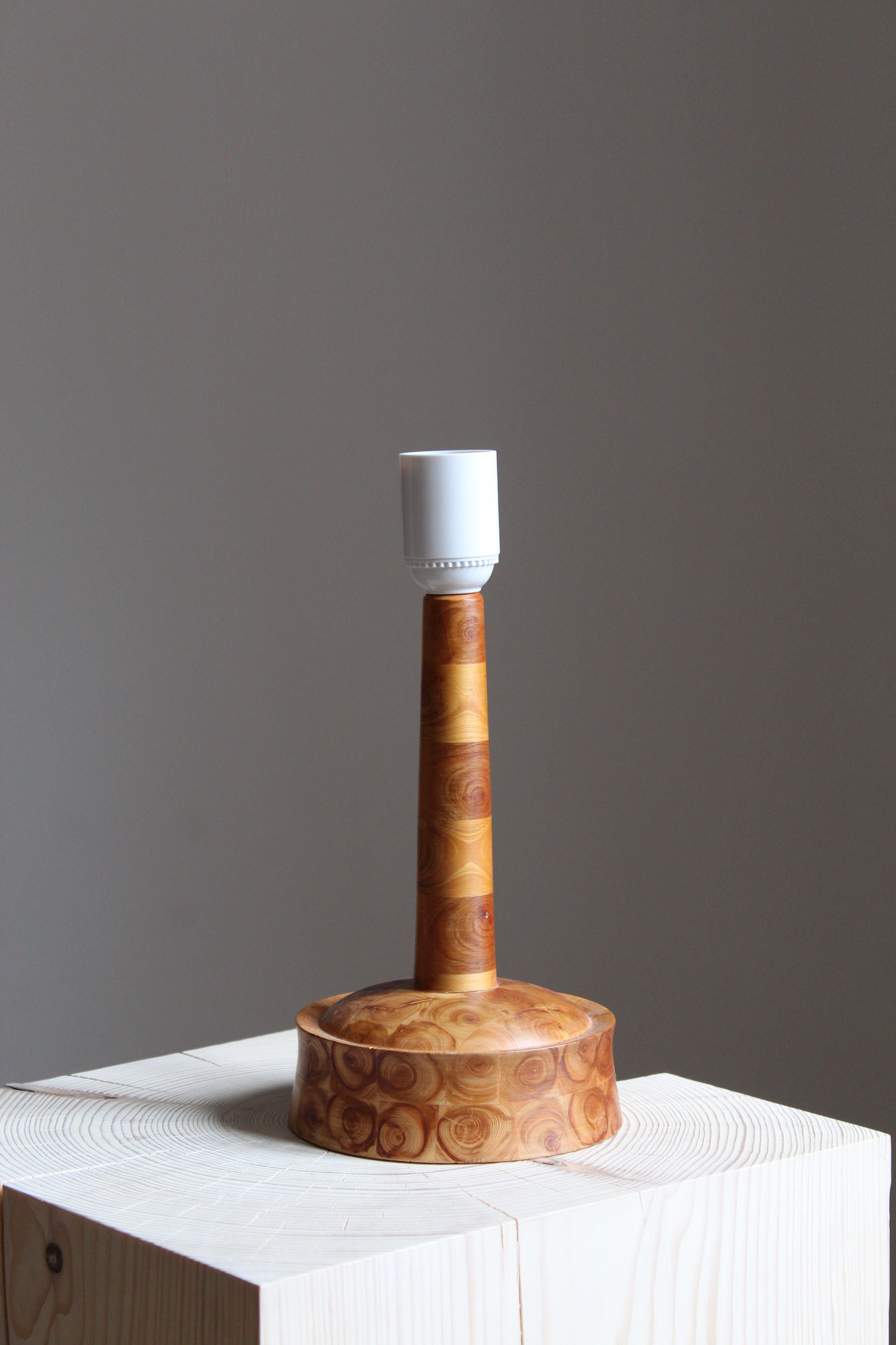 Modern Swedish, Studio Table Lamp, Wood, Linen, Sweden, C. 1970s