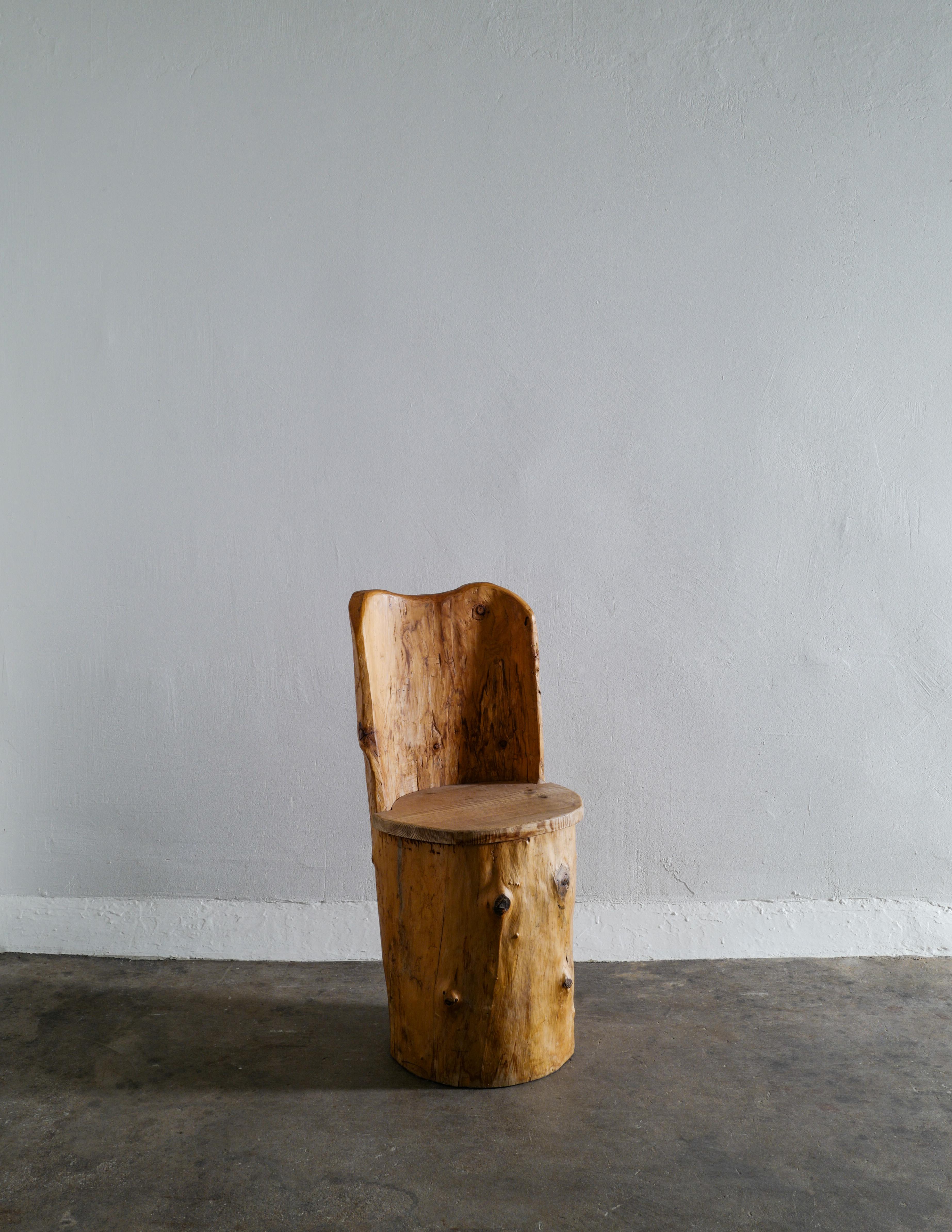 Swedish Stump Kubbestol Brutalist Primitive Chair in Pine, 1960s