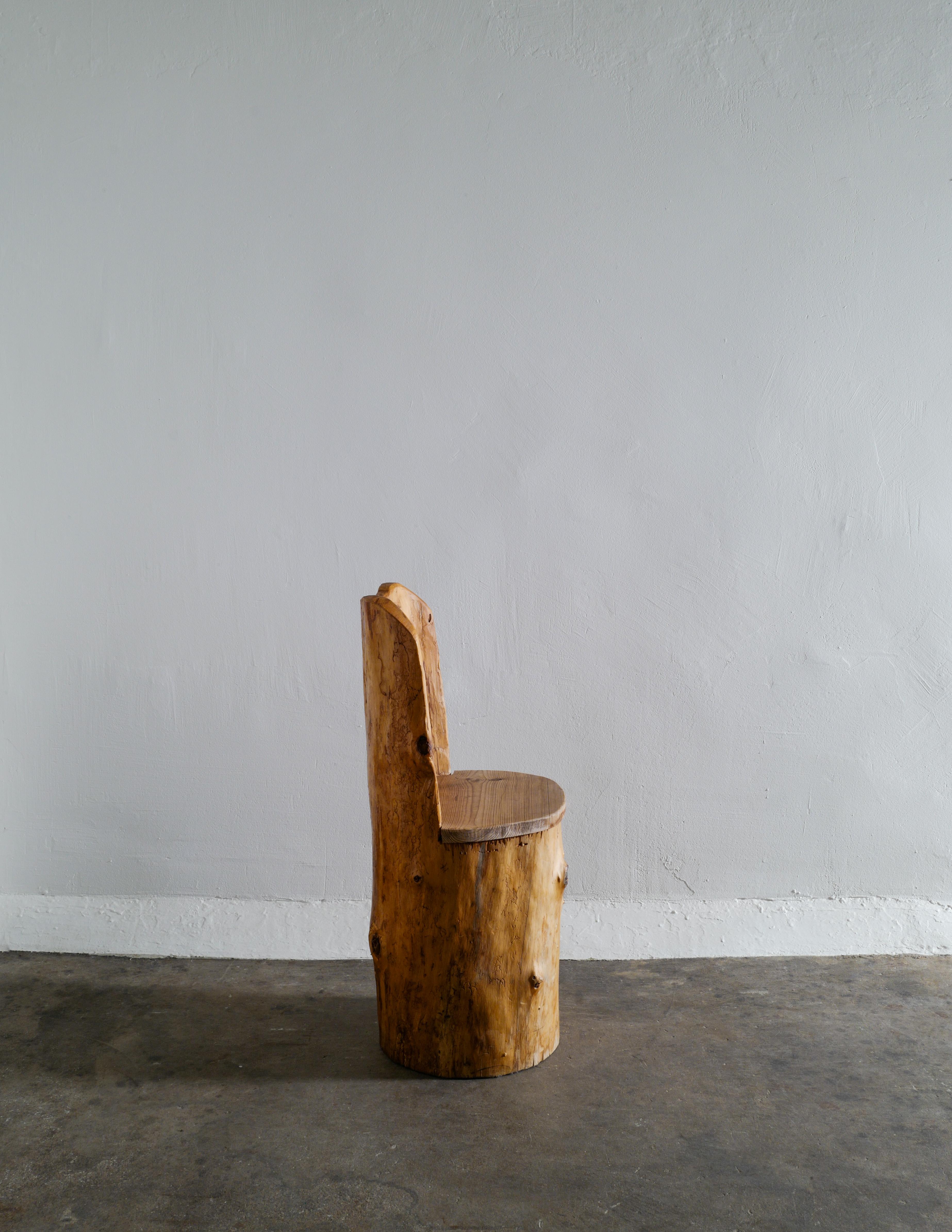 Scandinavian Modern Swedish Stump Kubbestol Brutalist Primitive Chair in Pine, 1960s