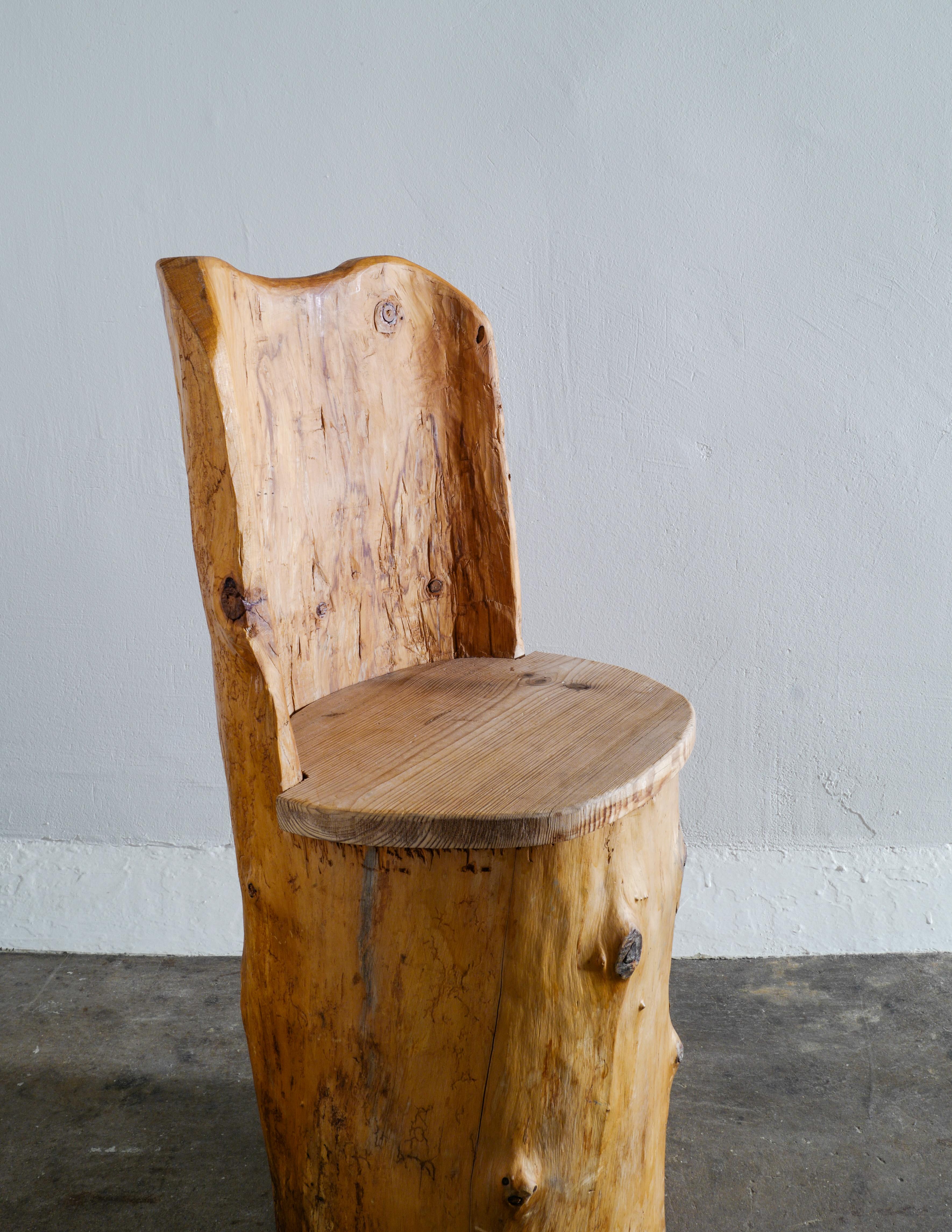 Hand-Crafted Swedish Stump Kubbestol Brutalist Primitive Chair in Pine, 1960s