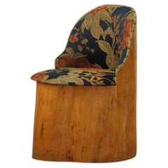 Swedish Stump Chair / “Kubstol” in Pine & Floral Upholstery, Mid 20th Century