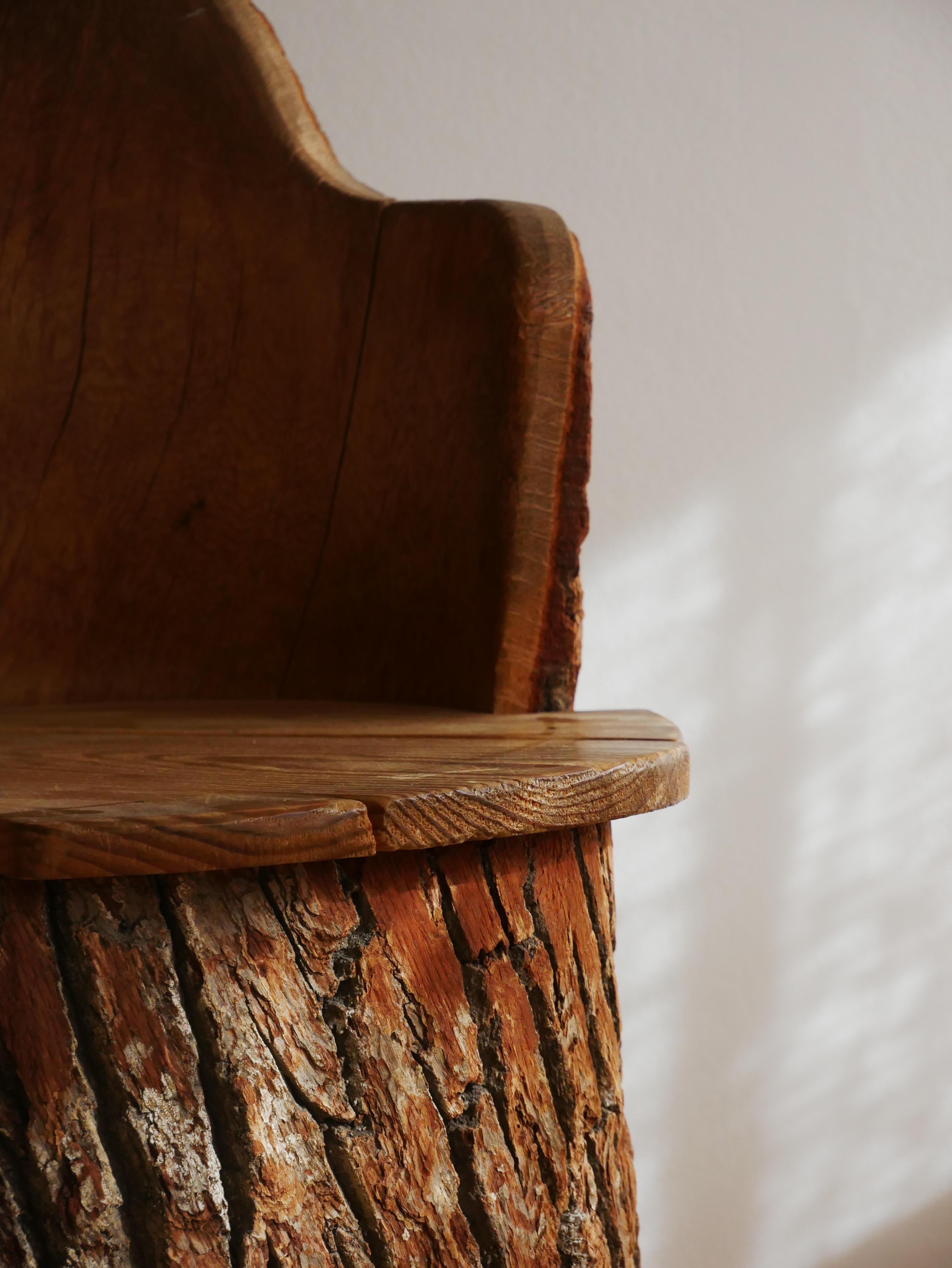 Swedish Stump Chair with Bark, 1940s 1