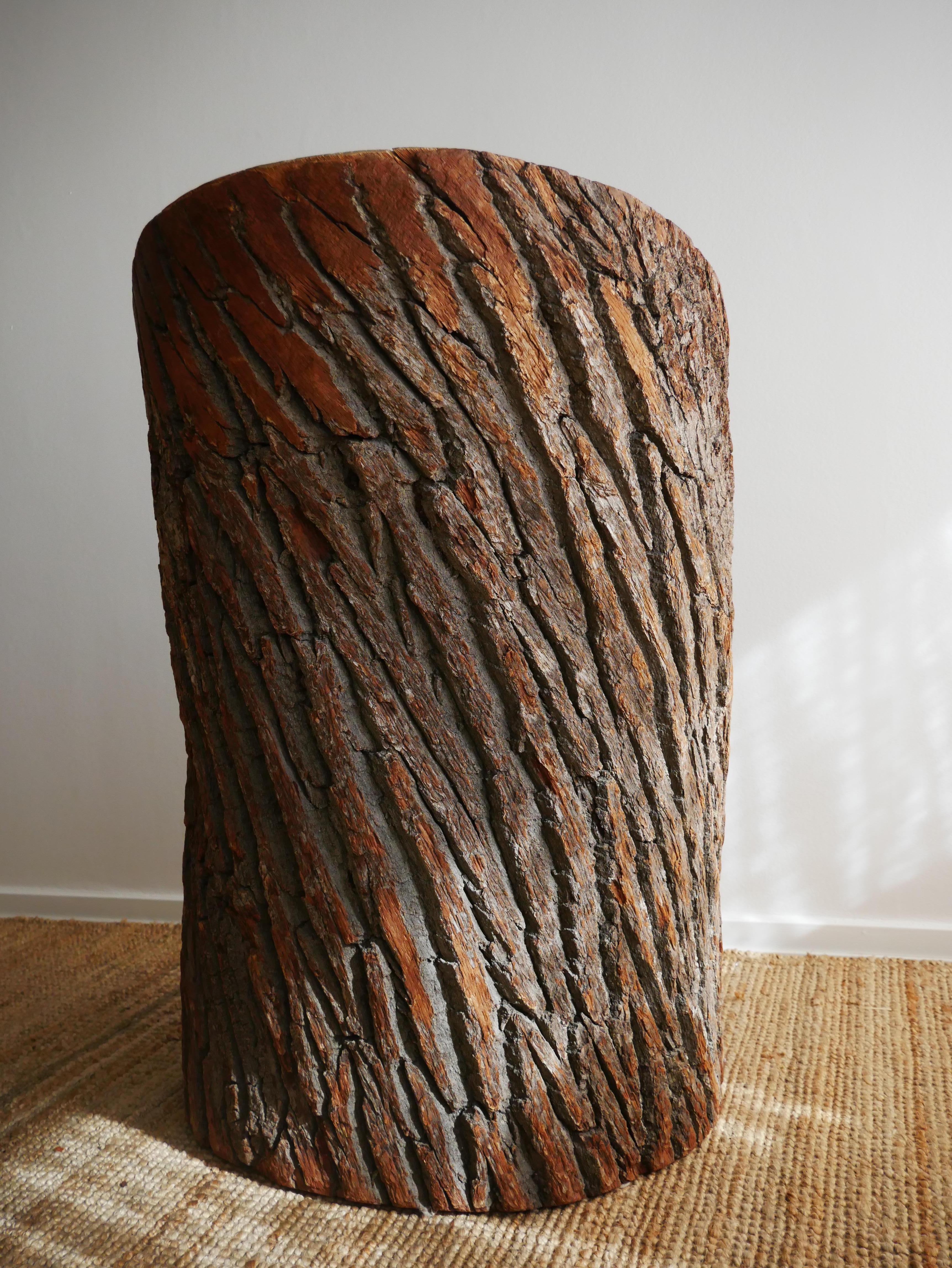Mid-20th Century Swedish Stump Chair with Bark, 1940s