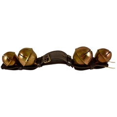 Swedish Style Brass Sleigh Bells, Leather Horse Rump Strap, circa 1880s