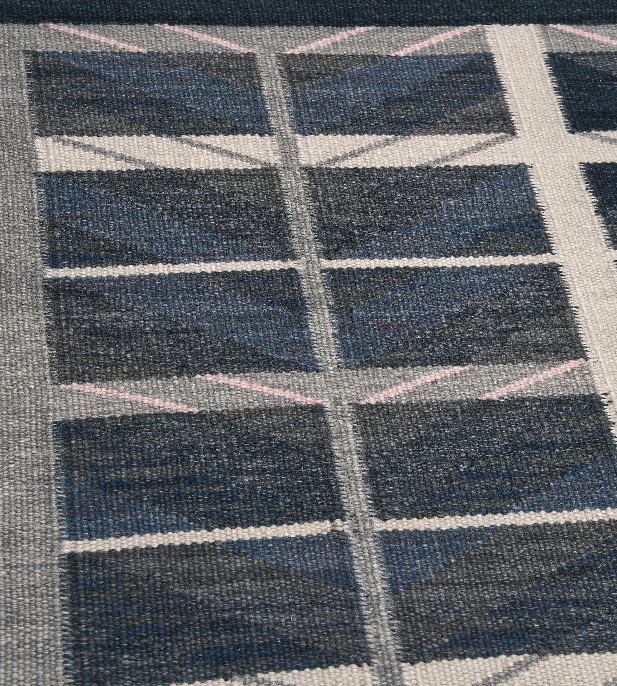 Hand-Knotted Swedish Style Flat-Weave Rug For Sale