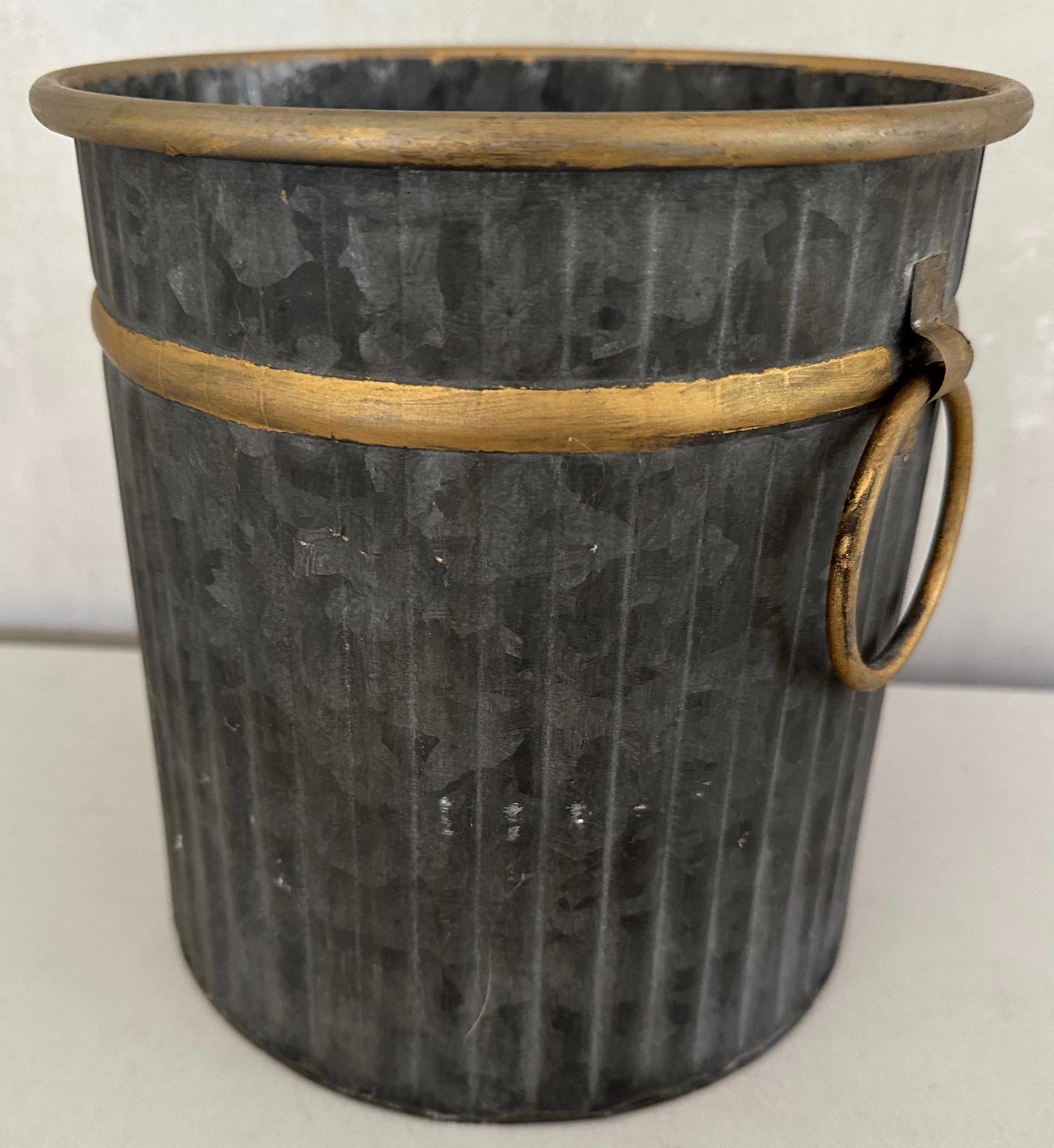Gustavian Swedish Style Gilt Edge Metal Wastebasket For Sale