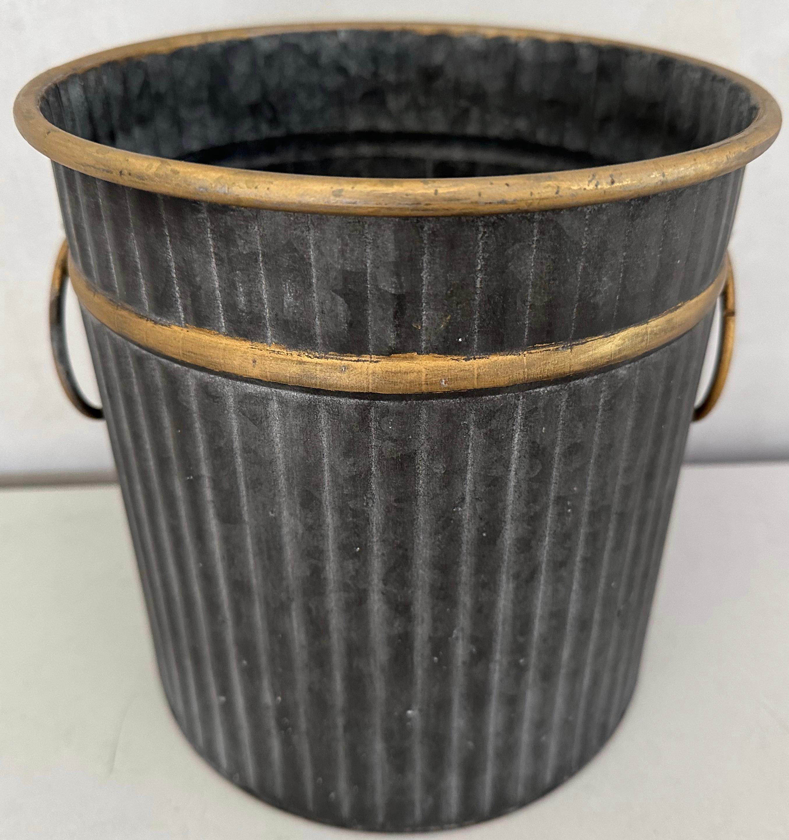 Swedish Style Gilt Edge Metal Wastebasket In New Condition For Sale In Sheffield, MA