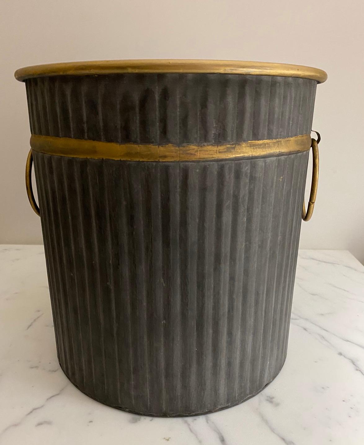Galvanized Swedish Style Gilt Edge Metal Wastebasket with Vintage Feel