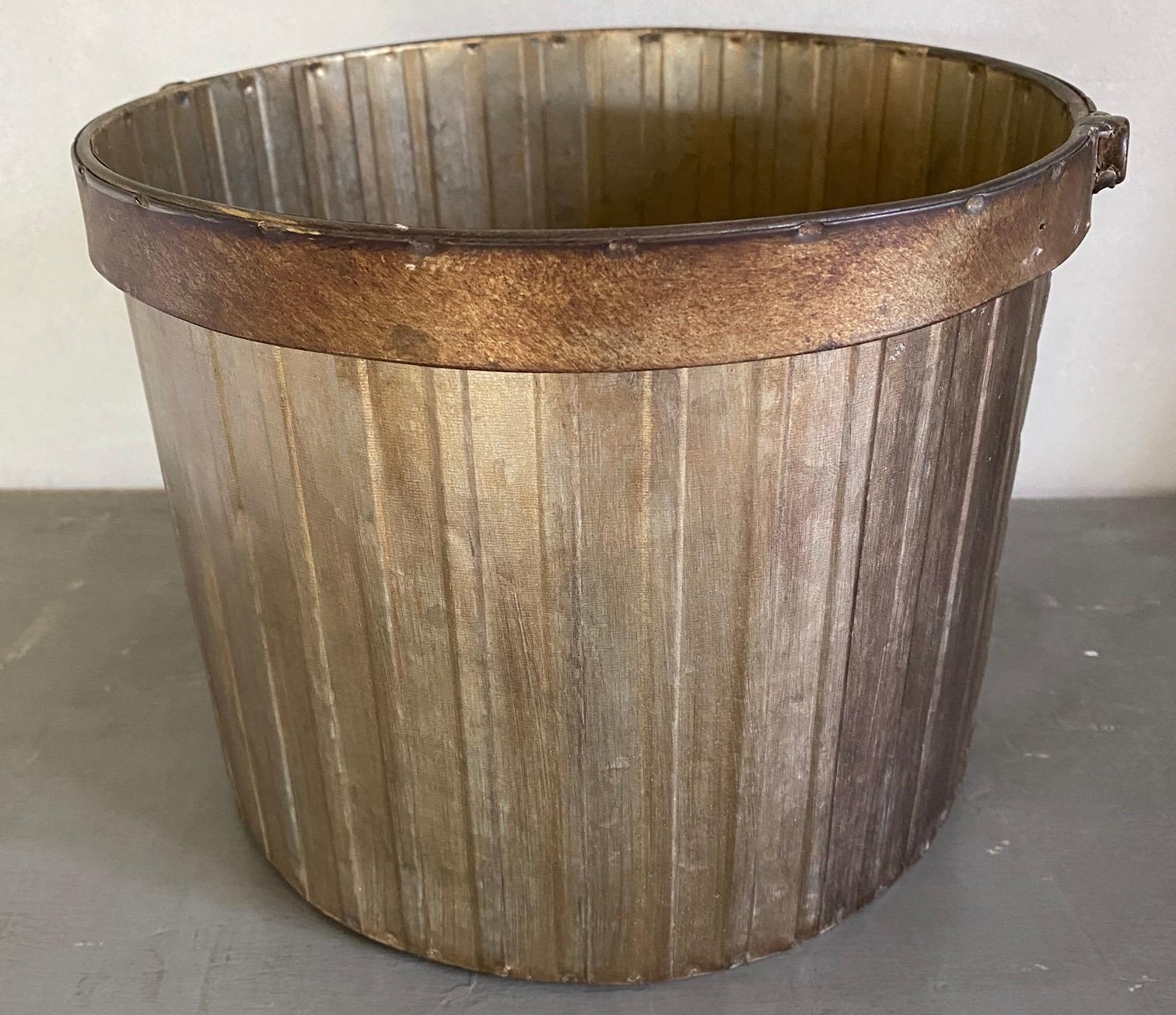 Hand-Painted Swedish Style Gilt Edge Metal Wastebasket with Vintage Feel For Sale