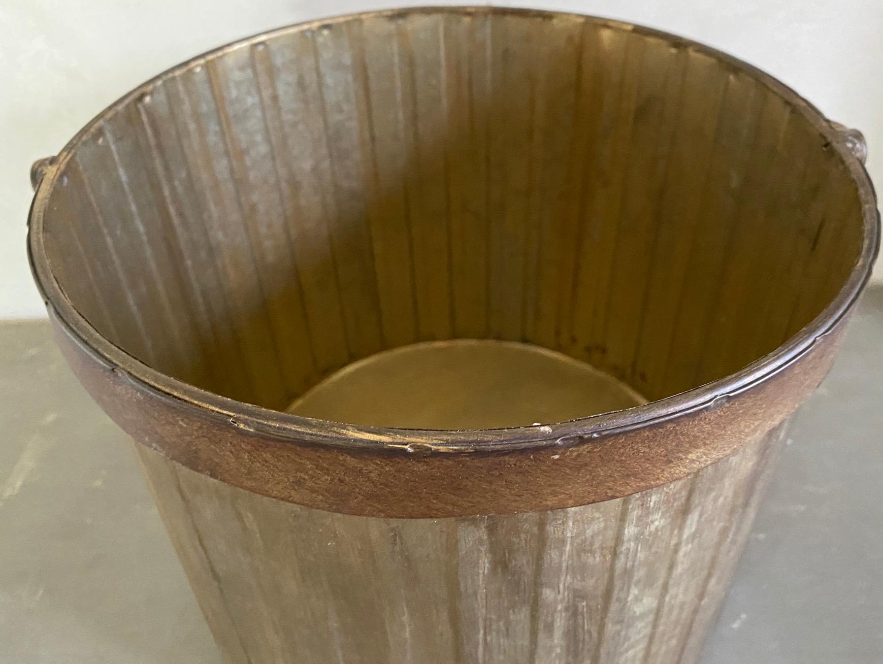 Contemporary Swedish Style Gilt Edge Metal Wastebasket with Vintage Feel For Sale