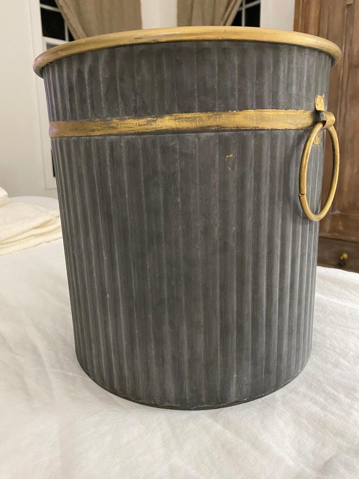Swedish Style Gilt Edge Metal Wastebasket with Vintage Feel 3