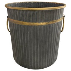 Swedish Style Gilt Edge Metal Wastebasket with Vintage Feel