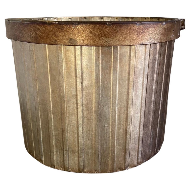 Swedish Style Gilt Edge Metal Wastebasket with Vintage Feel at 1stDibs