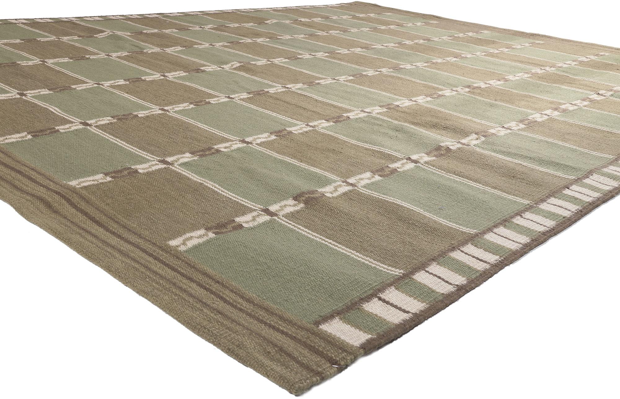 30942 New Swedish Inspired Kilim Rug, 09'02 x 11'10.
Displaying simplicity with incredible detail and texture, this handwoven wool Swedish inspired Kilim rug provides a feeling of cozy contentment without the clutter. The eye-catching checked design