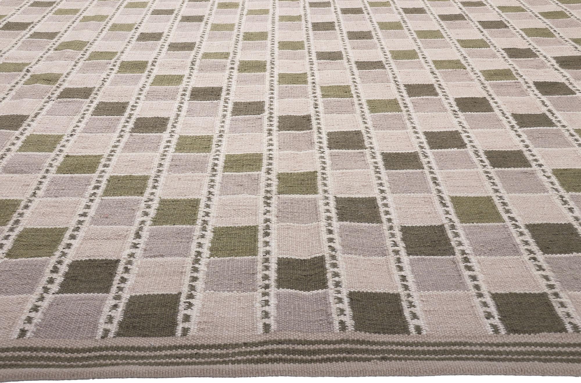 Hand-Woven Swedish Style Kilim Rug, Scandinavian Modern Meets Japanese Zen For Sale