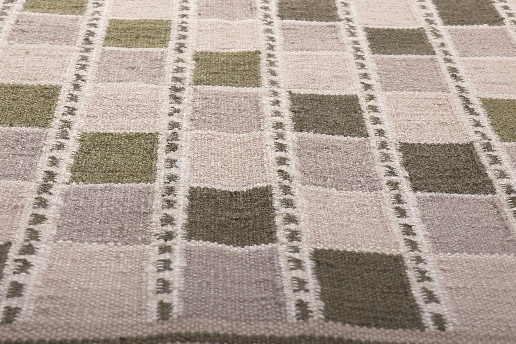 Schwedischer Kelim-Teppich im schwedischen Stil, skandinavische Moderne auf japanischem Zen (Handgewebt) im Angebot