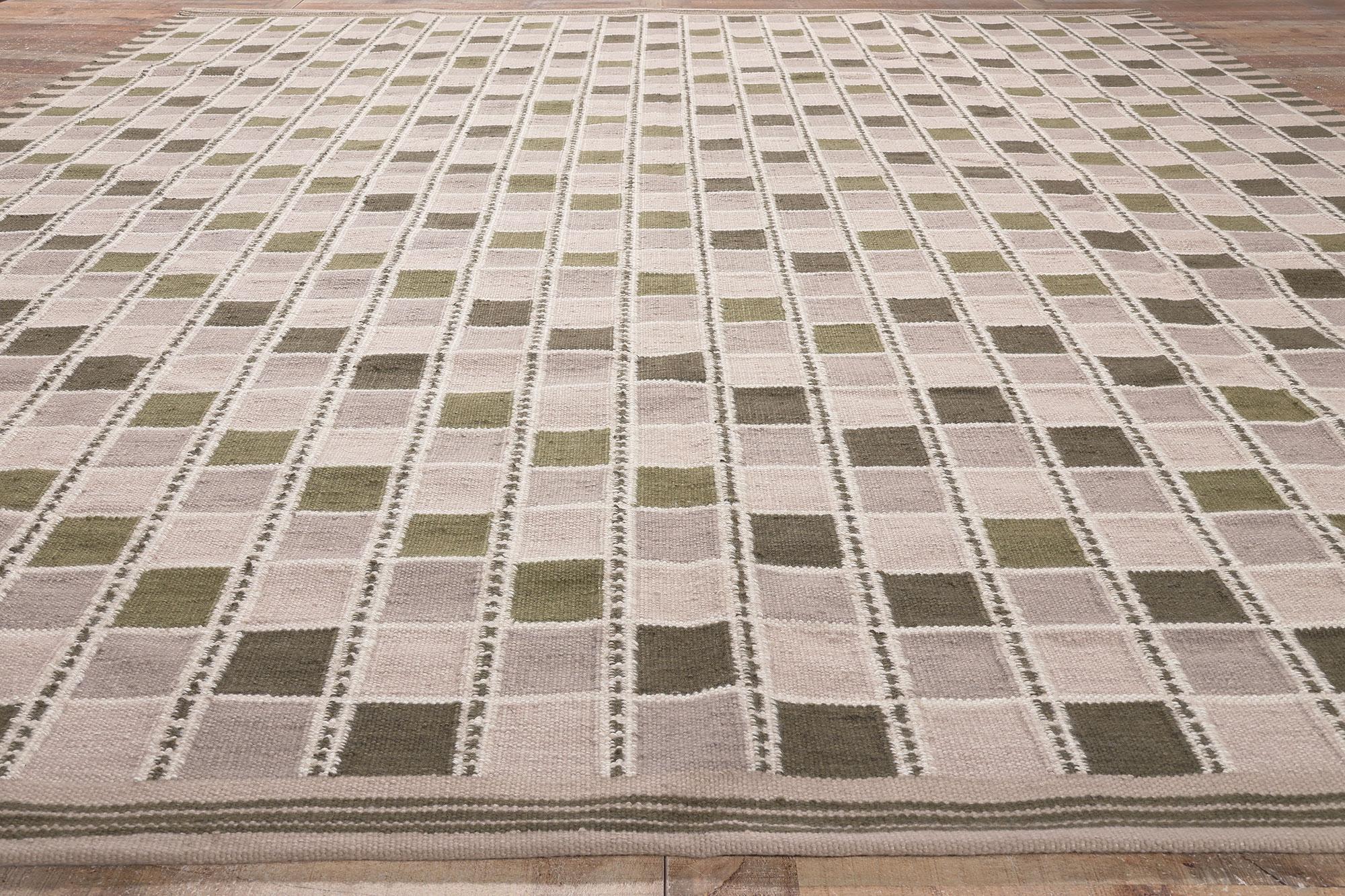Schwedischer Kelim-Teppich im schwedischen Stil, skandinavische Moderne auf japanischem Zen (Wolle) im Angebot