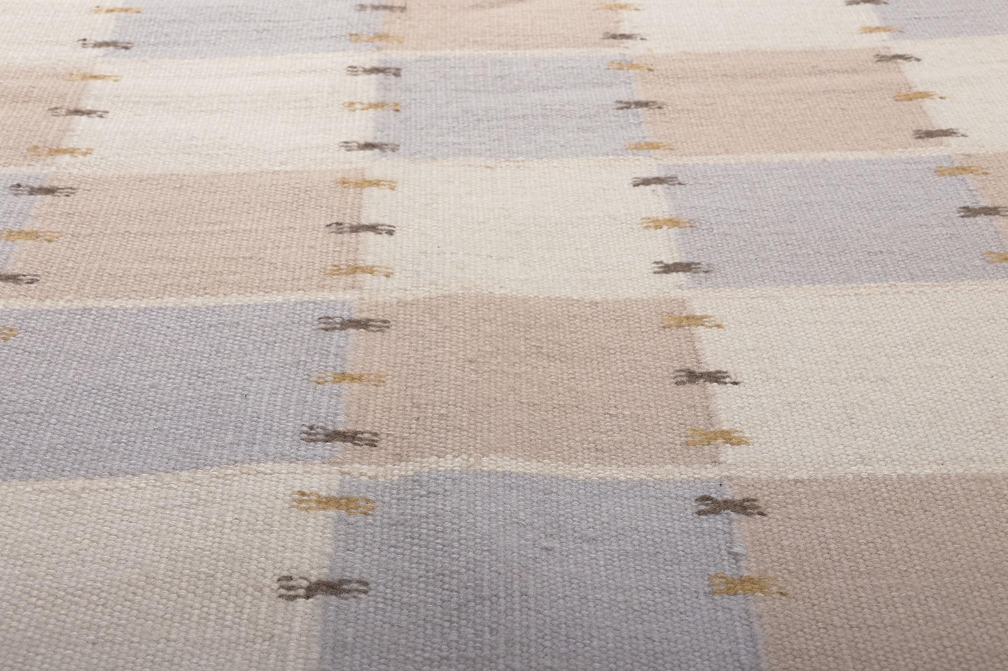 Kilim-Teppich im schwedischen Stil, skandinavische Modernität trifft auf minimalistischen Kubismus (Handgewebt) im Angebot