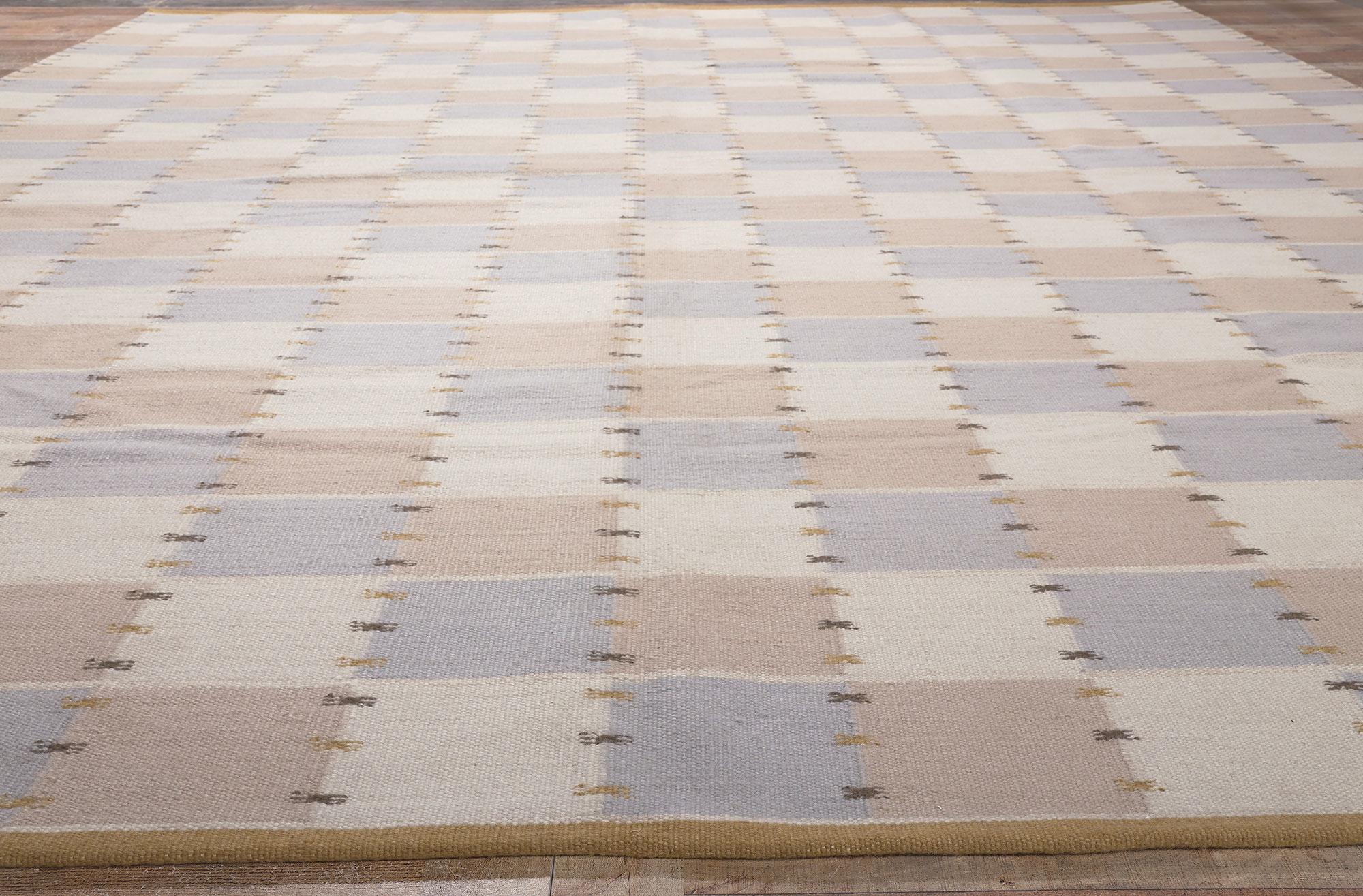 Kilim-Teppich im schwedischen Stil, skandinavische Modernität trifft auf minimalistischen Kubismus (Wolle) im Angebot