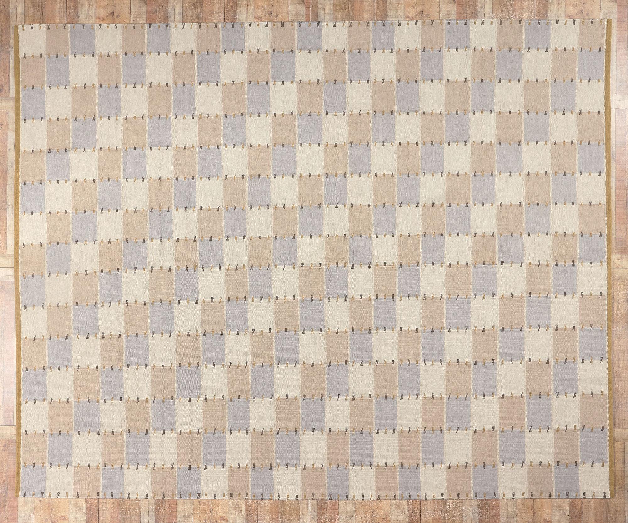 Kilim-Teppich im schwedischen Stil, skandinavische Modernität trifft auf minimalistischen Kubismus im Angebot 1