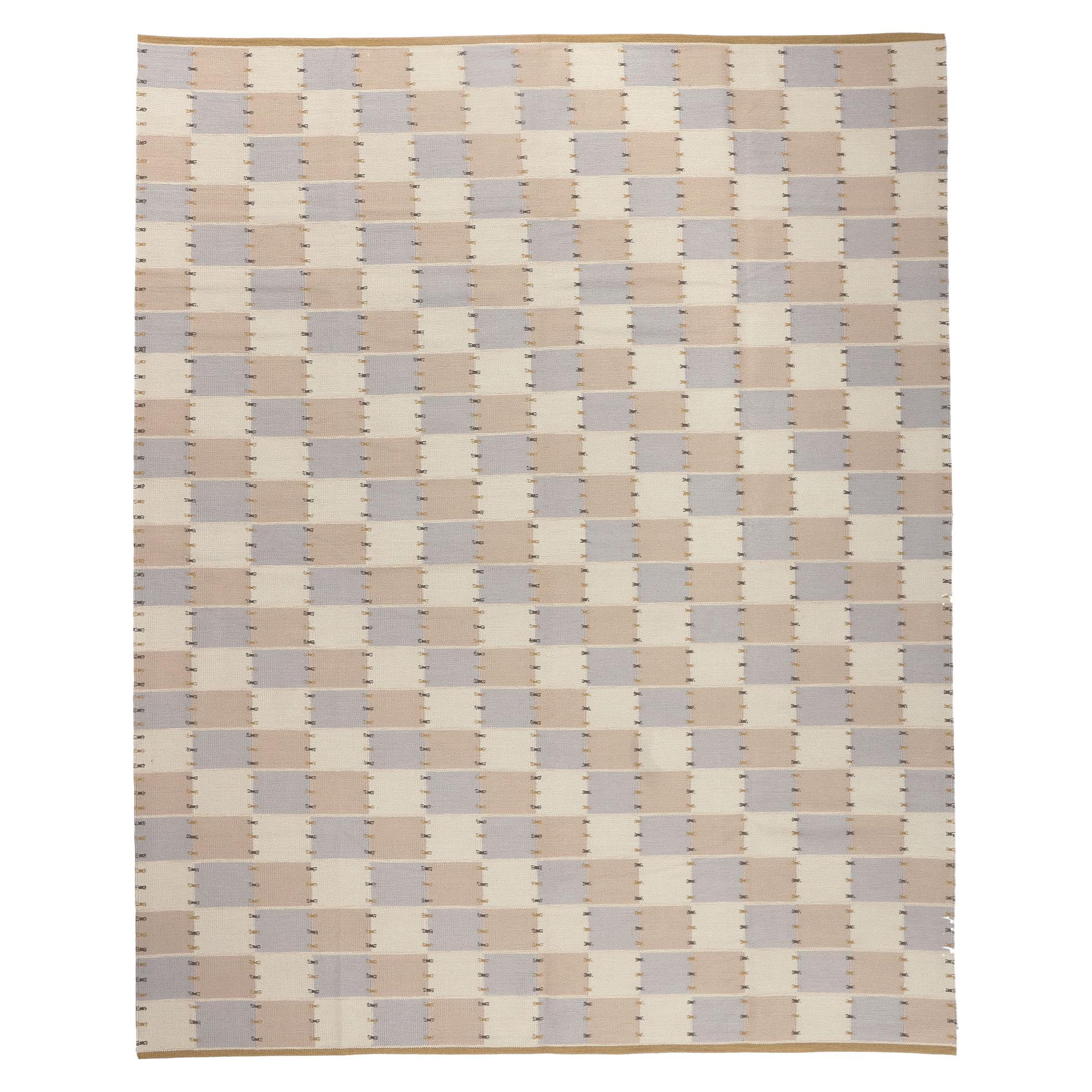Kilim-Teppich im schwedischen Stil, skandinavische Modernität trifft auf minimalistischen Kubismus im Angebot