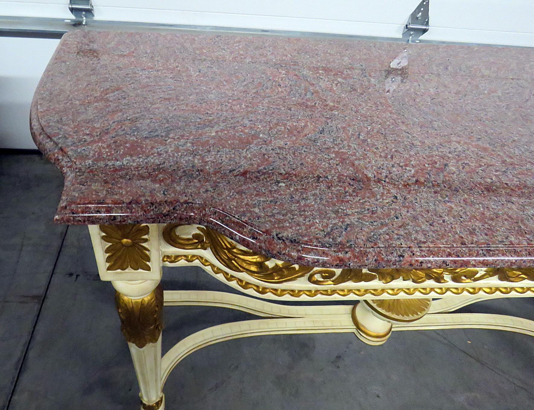 20th Century French Carved Gilded Painted Louis XVI Marble Top Console Table 