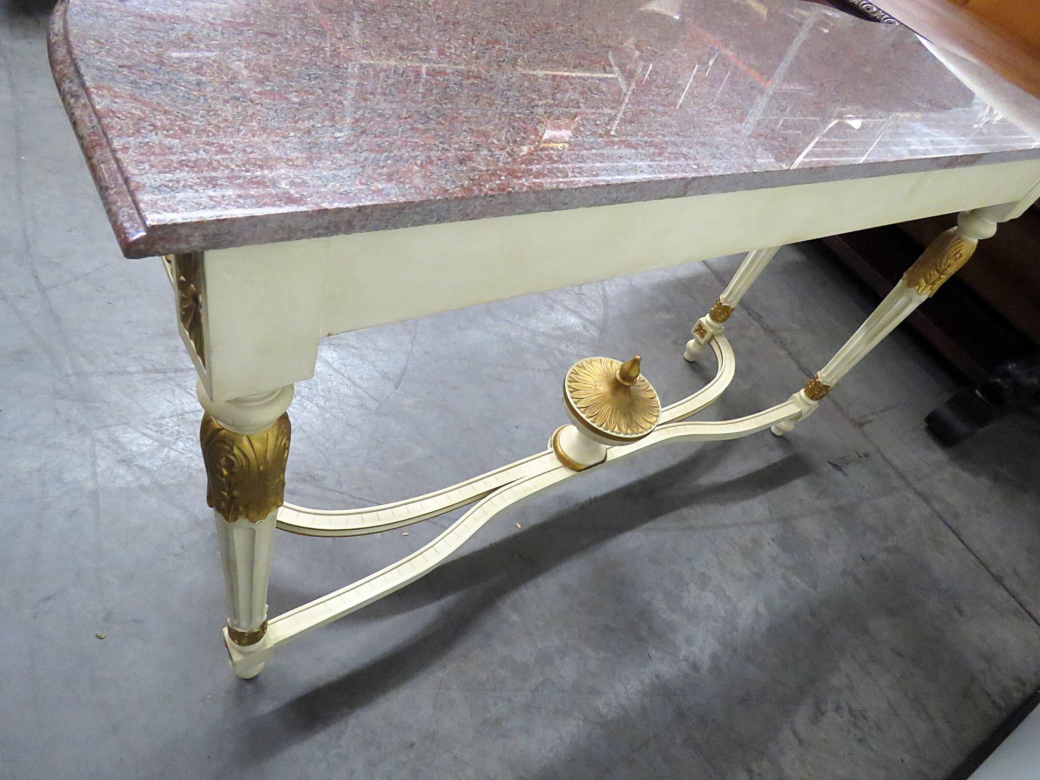 French Carved Gilded Painted Louis XVI Marble Top Console Table  2