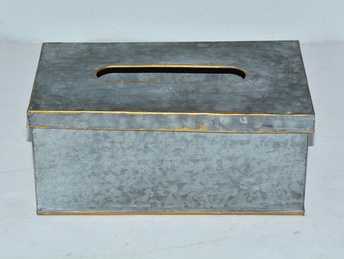 Add a neoclassical country touch to your countertop or nightstand with a gold gilt edge galvanized tissue box cover. Add fashion and protection for your facial tissue. Enhance the old fashioned feel of your bathroom by adding a decorative tissue box