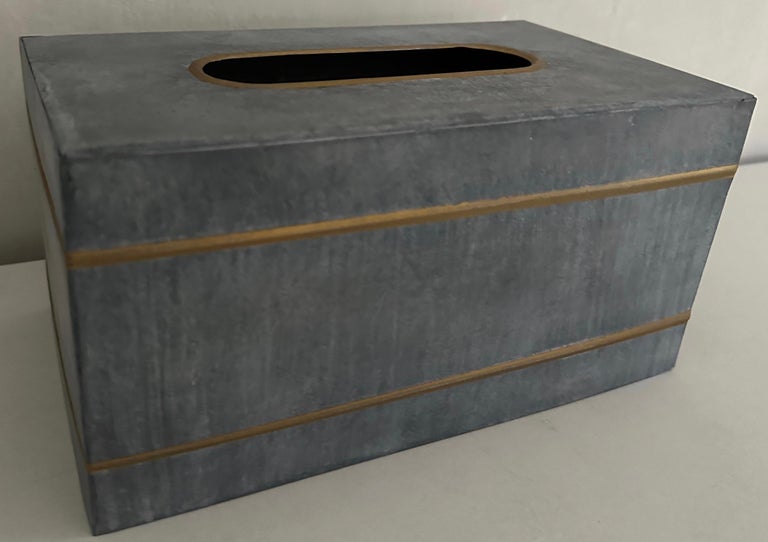 Hand-Painted Swedish Style Metal Gilt Edge Tissue Box For Sale