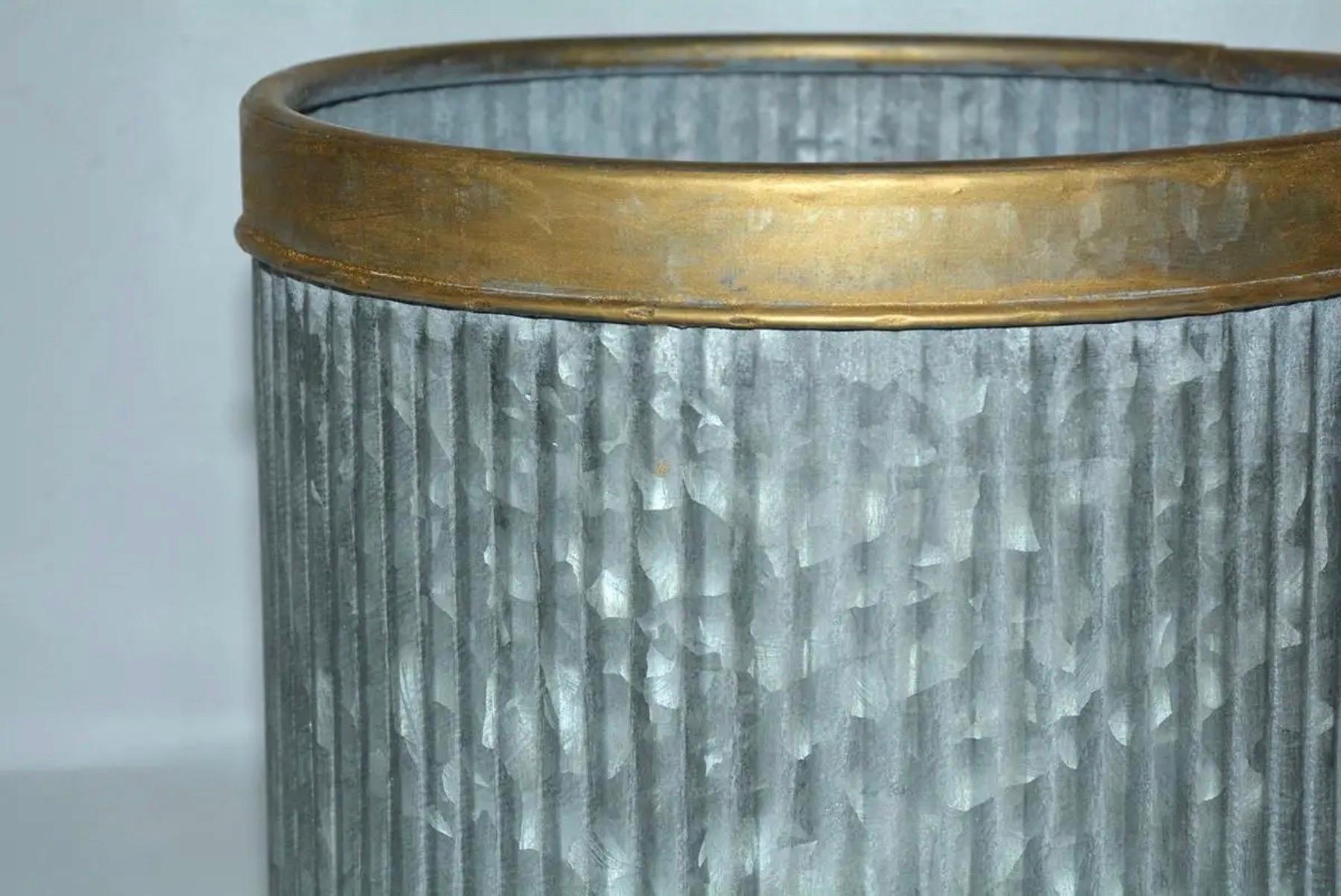 Galvanized Swedish Style Metal Gilt Edge Wastebasket with Vintage Feel