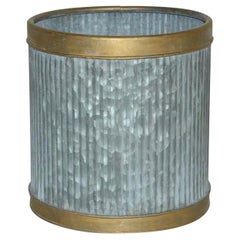 Swedish Style Metal Gilt Edge Wastebasket with Vintage Feel