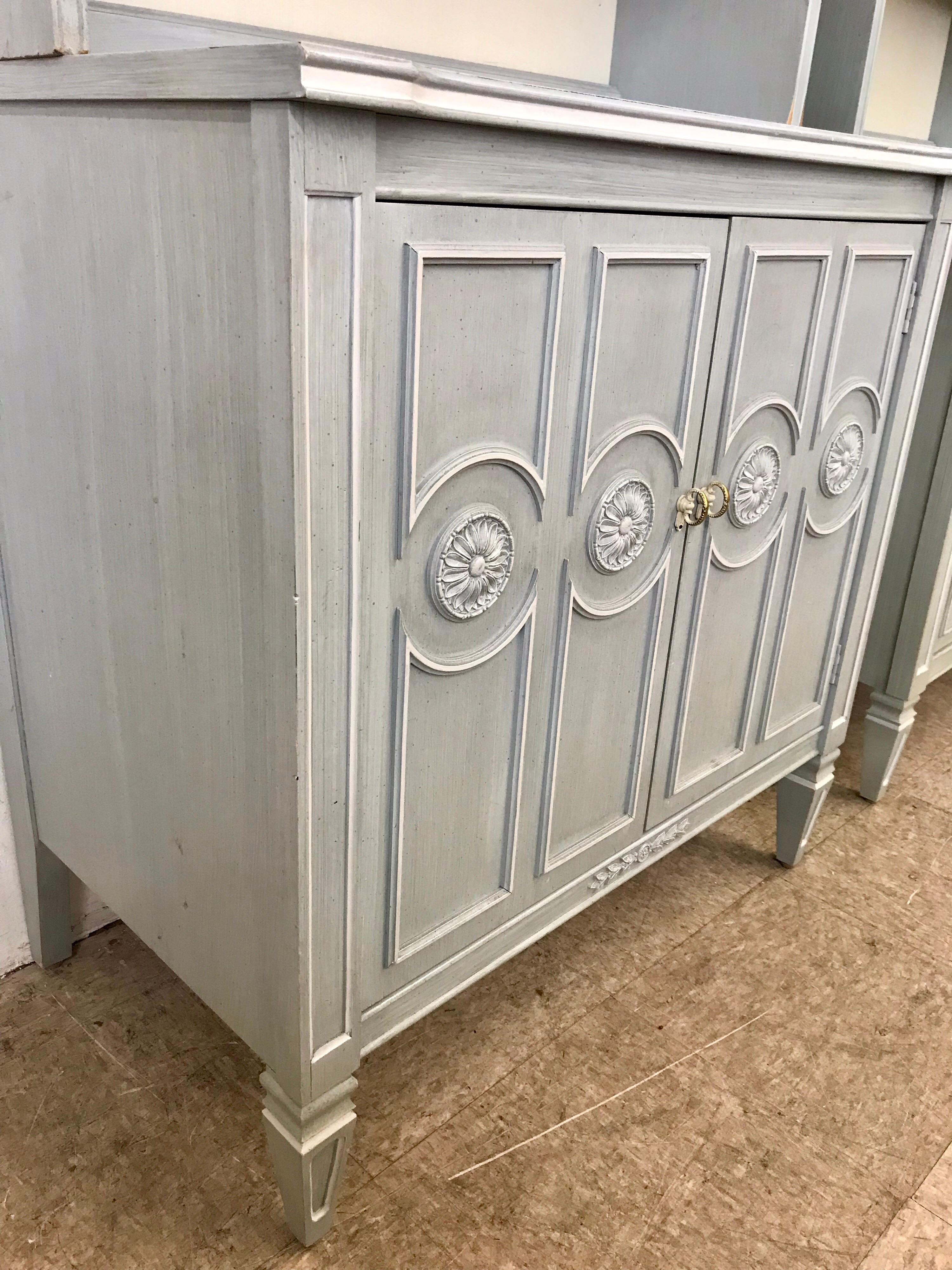 Swedish Style Powder Blue Grey Bedroom Set, Bookcases, Chests, Twin Headboards 1