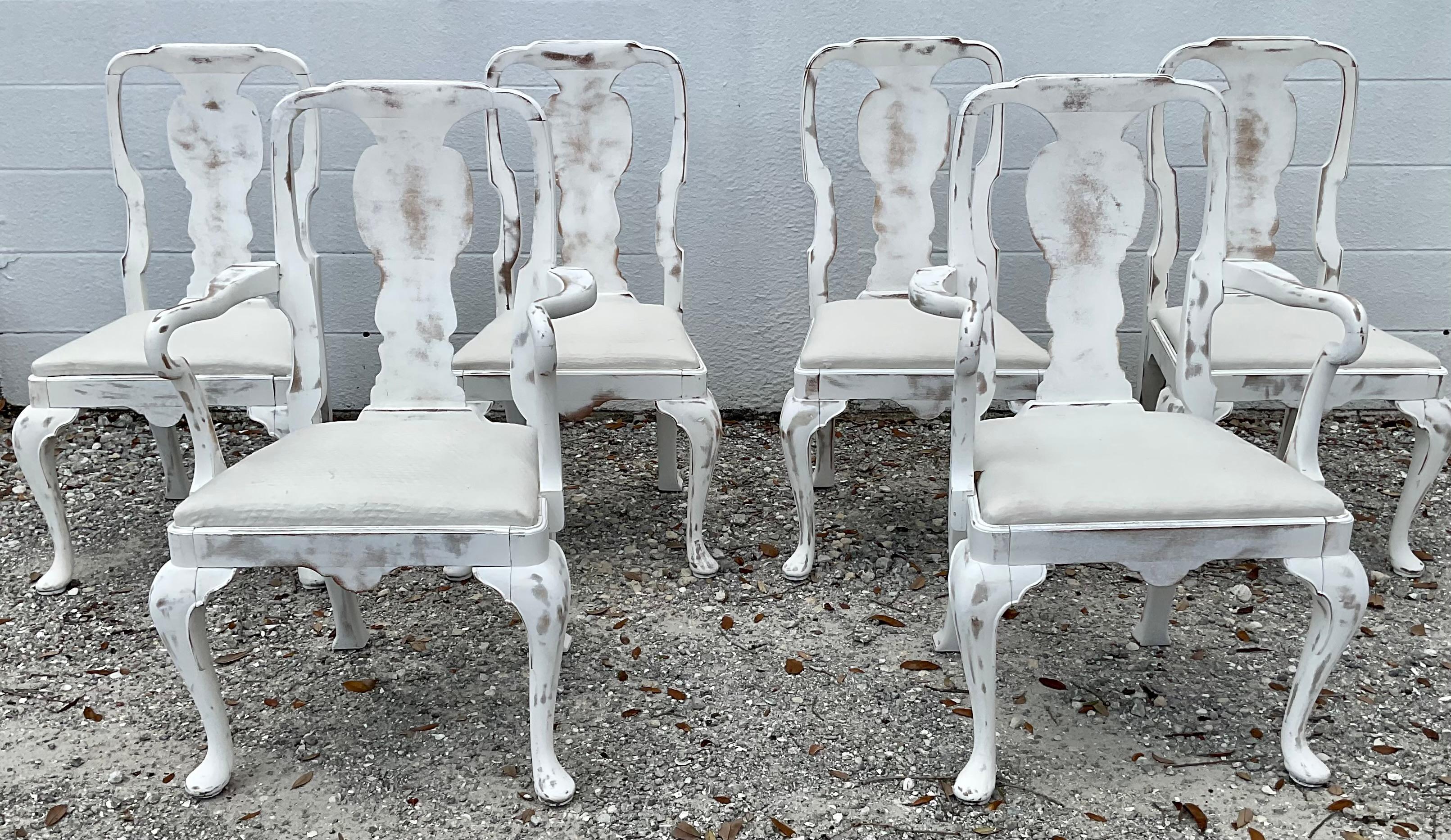 English Swedish Style Queen Anne Dining Chairs, Set of 6 For Sale