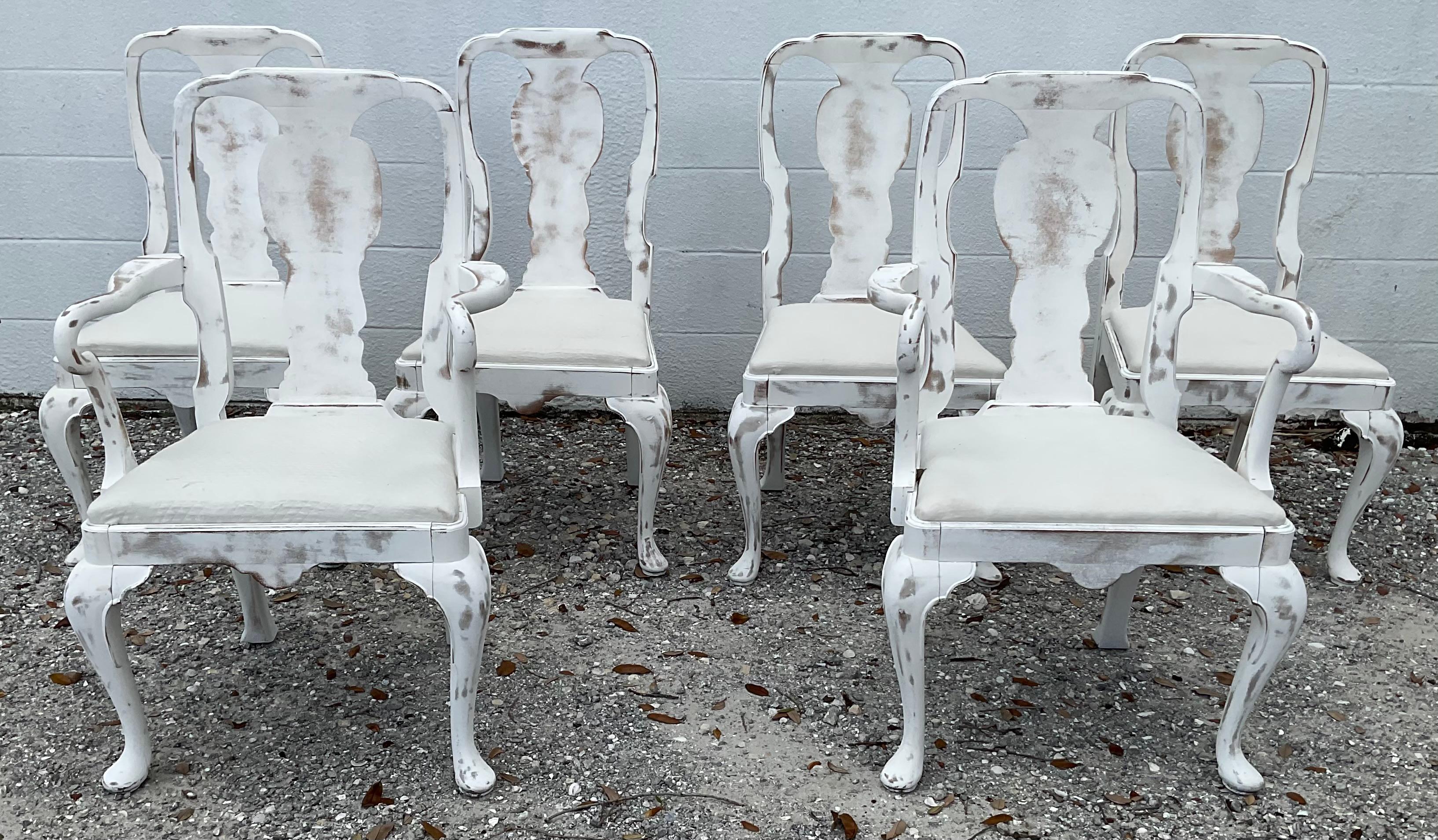 Painted Swedish Style Queen Anne Dining Chairs, Set of 6 For Sale
