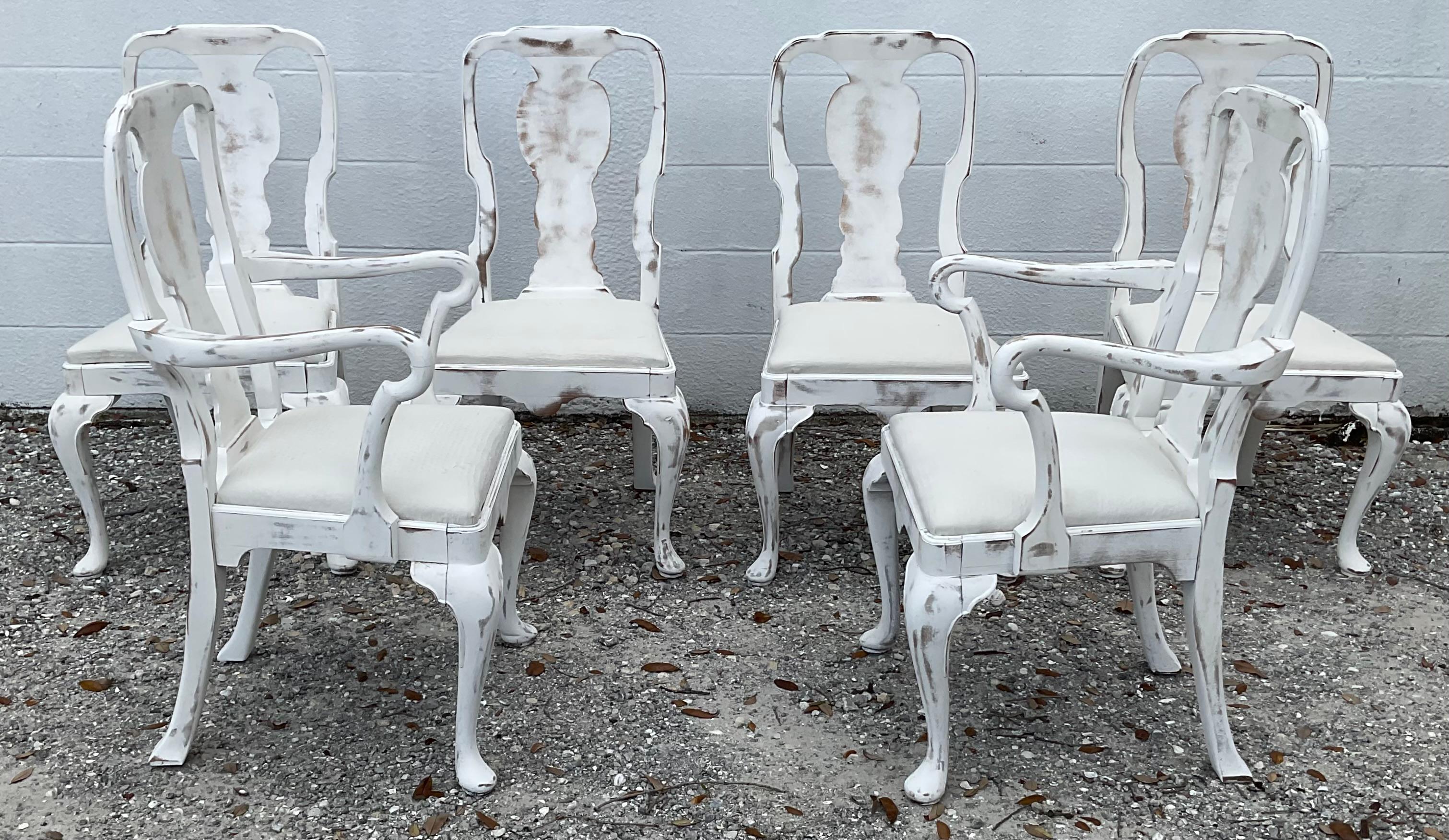 Wood Swedish Style Queen Anne Dining Chairs, Set of 6 For Sale