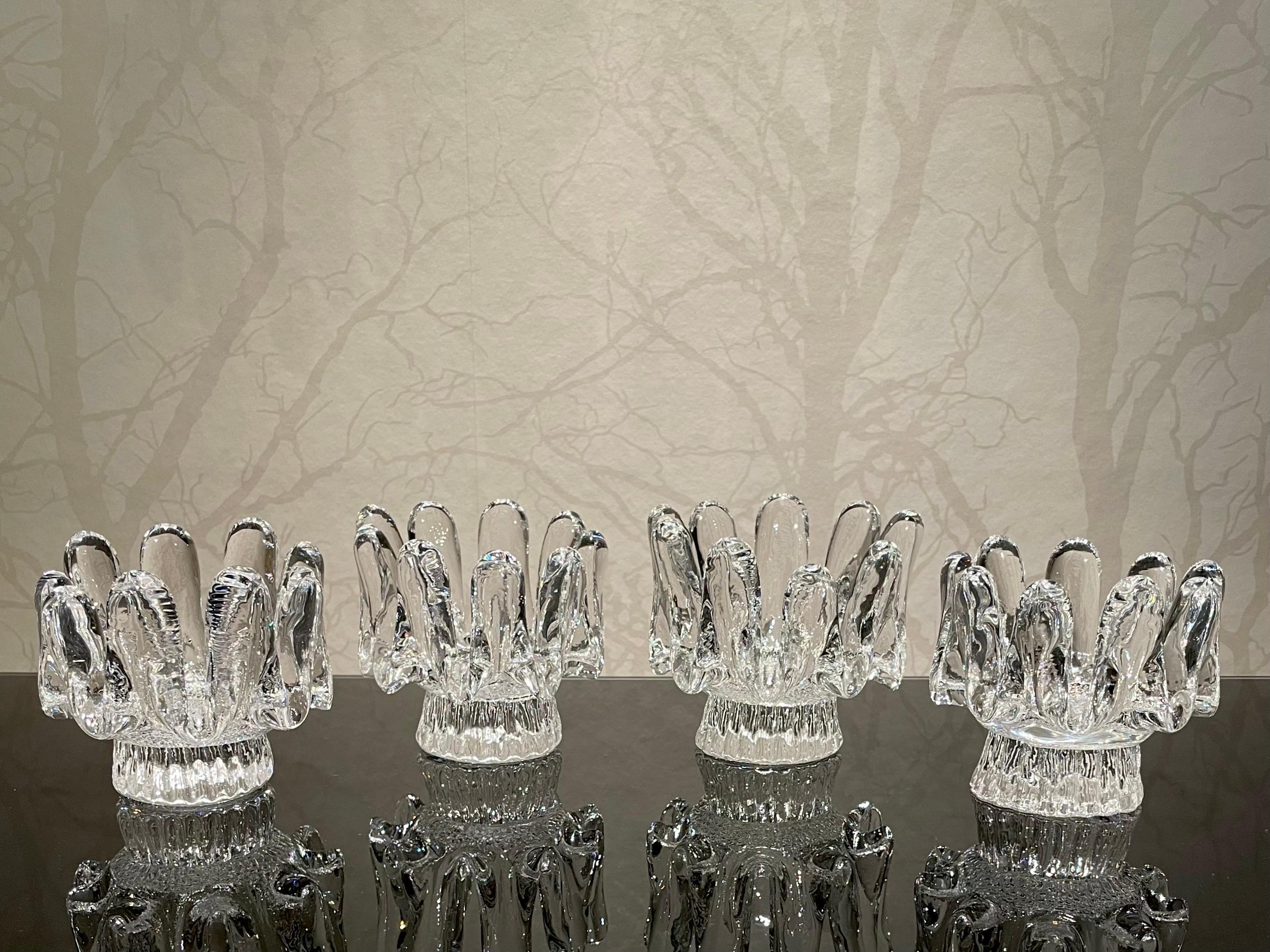 Swedish Sunflower Crystal Candlesticks Collection by Göran Wärff for Kosta Boda For Sale 10